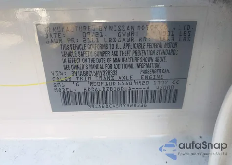 2021 Nissan Sentra Sv Xtronic Cvt z USA, uszkodzony, nr VIN 3N1AB8CV5MY328338